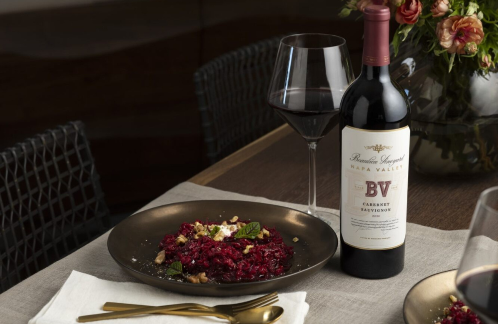 Beetroot Risotto with Goat Cheese and Walnuts