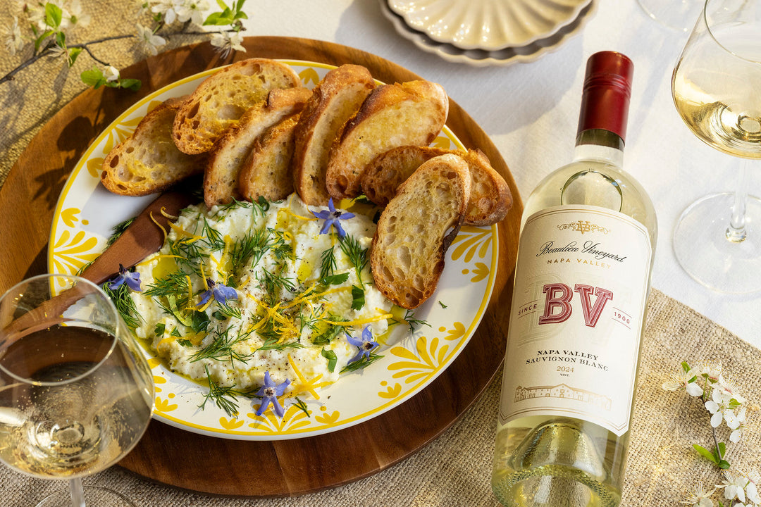 Whipped Burrata with Lemon, Herbs, and Honey with Napa Valley Sauvignon Blanc