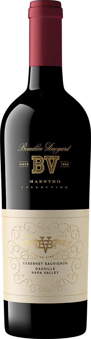 A bottle of Maestro Oakville Cabernet Sauvignon wine.
