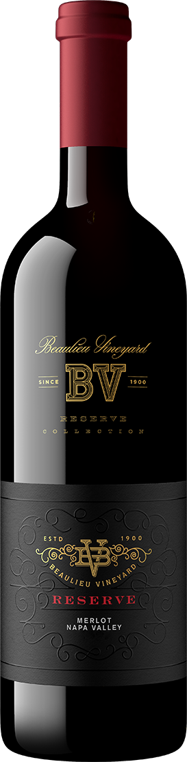 A bottle of Reserve Napa Valley Merlot wine. 