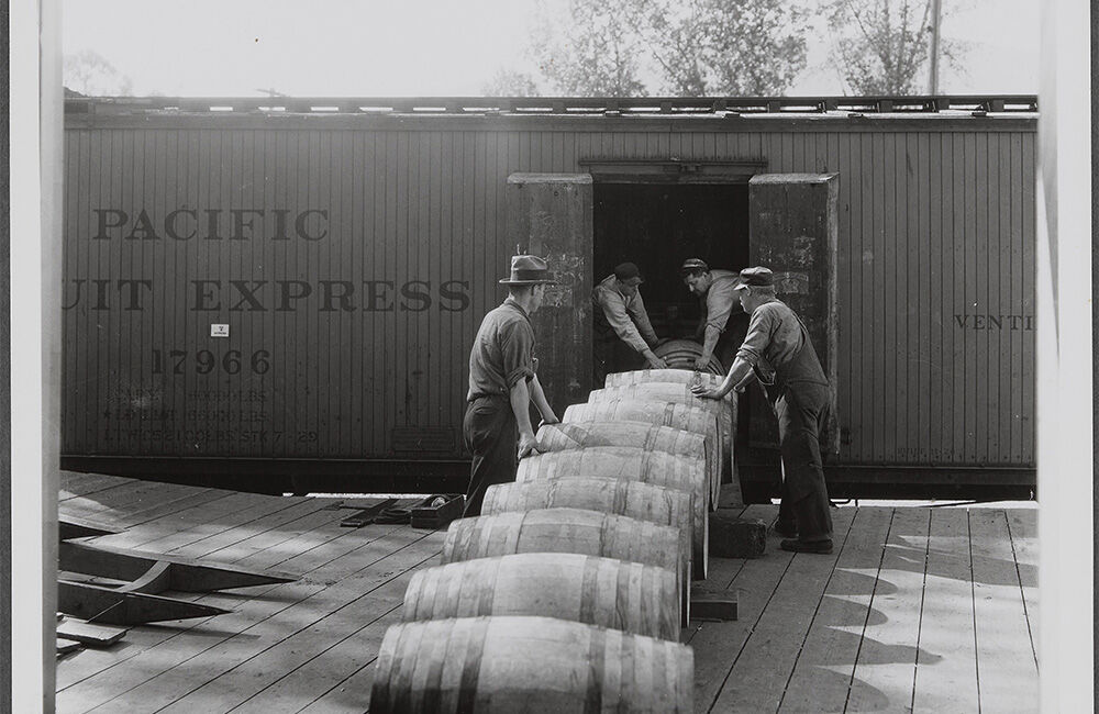 Loading Wine Barrels on Train