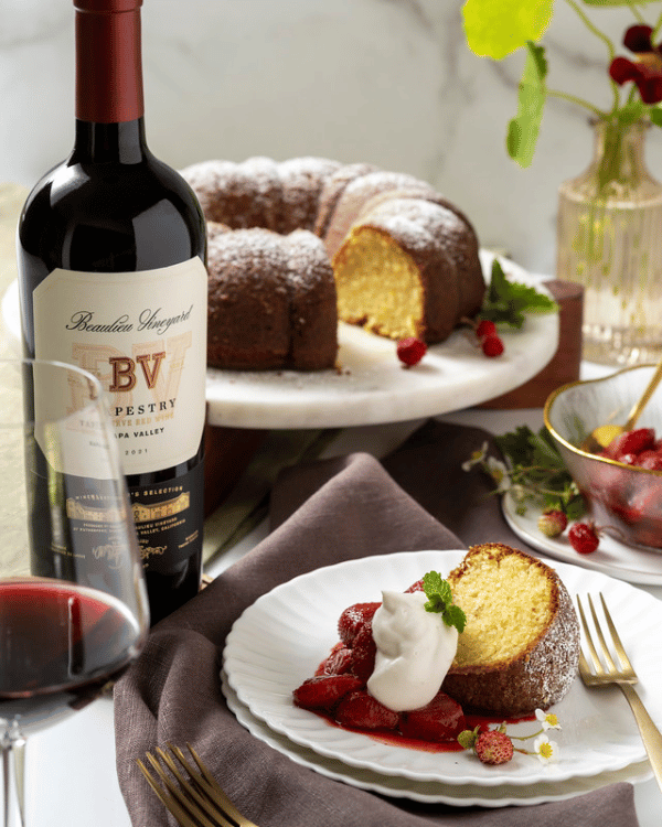 Olive Oil Cake and Roasted Strawberries Paired with BV Tapestry Reserve Red Wine 