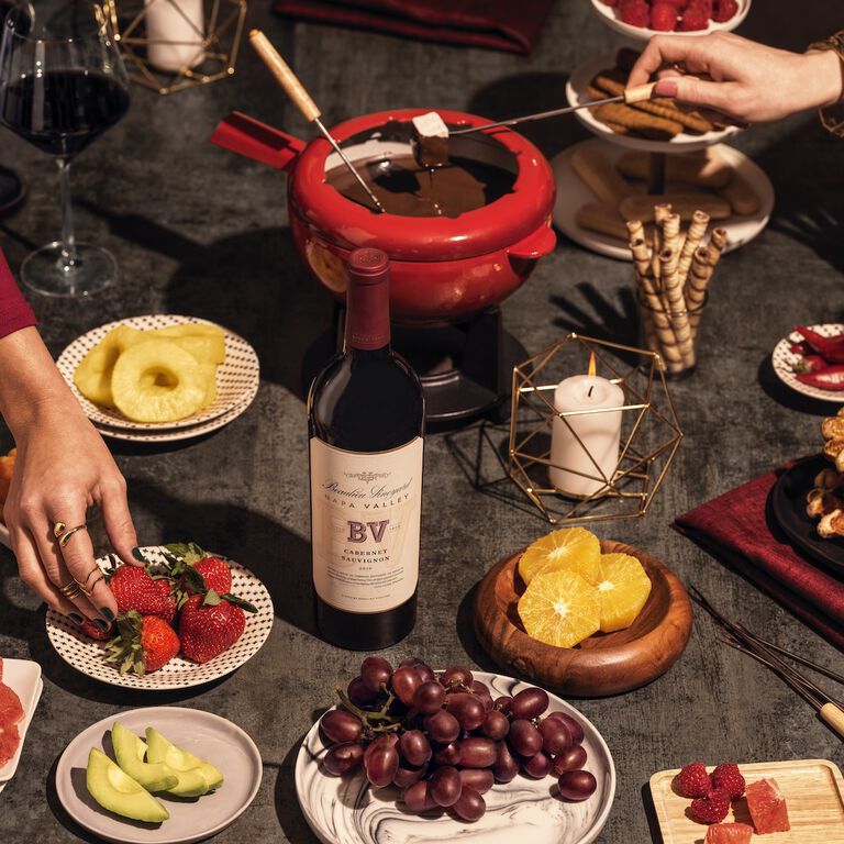 Chocolate fondue party paired with BV Cabernet