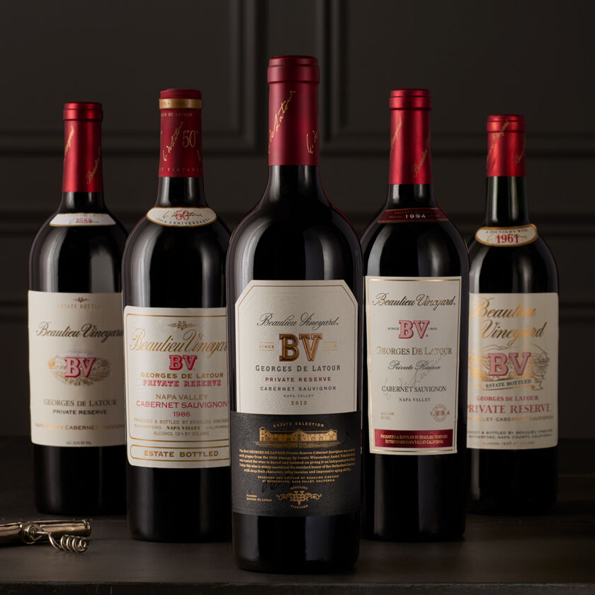 Lineup of Various Vintages of Georges de Latour Private Reserve Cabernet Sauvignon