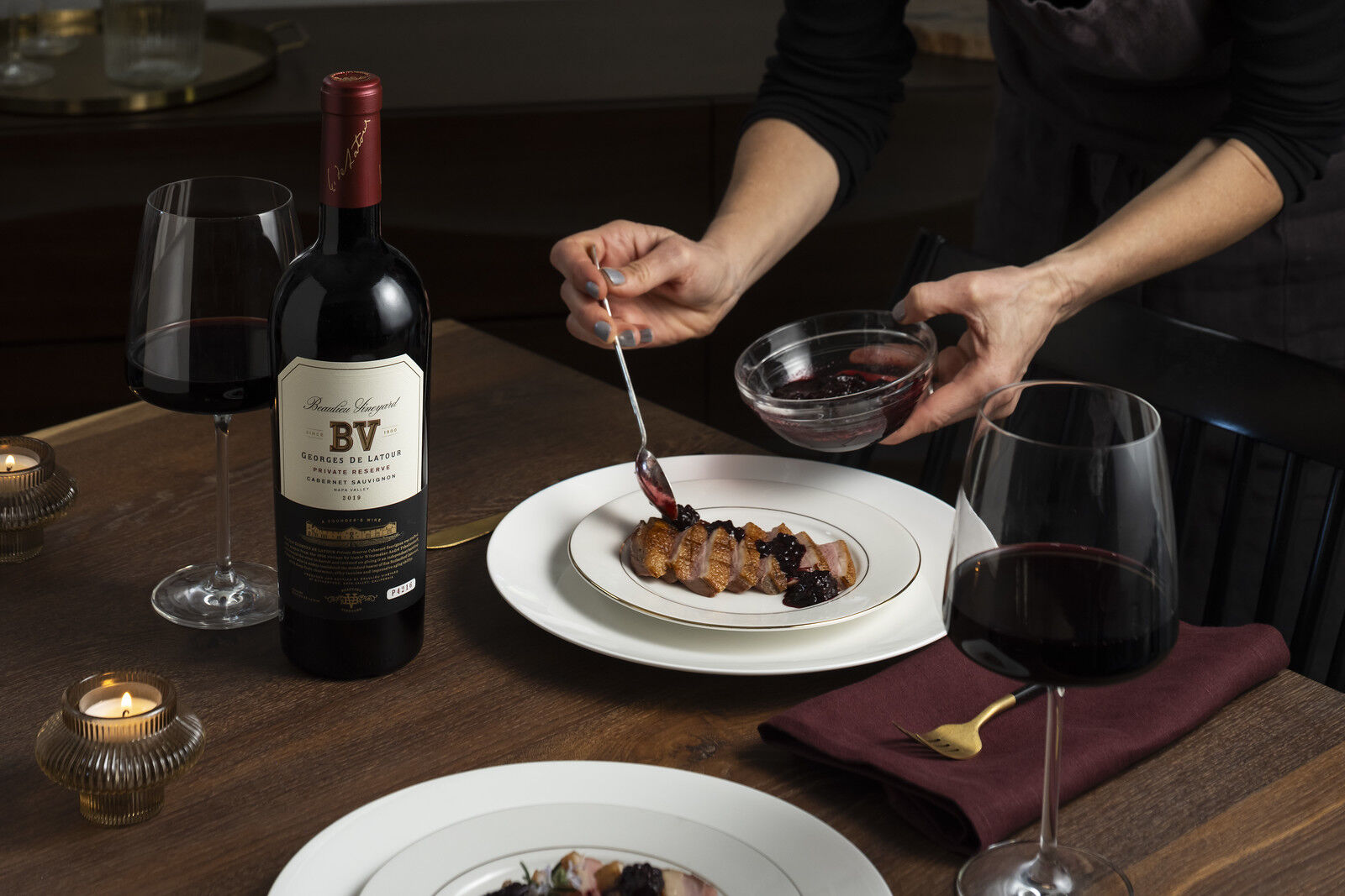 Duck breast and Georges de Latour on a table.