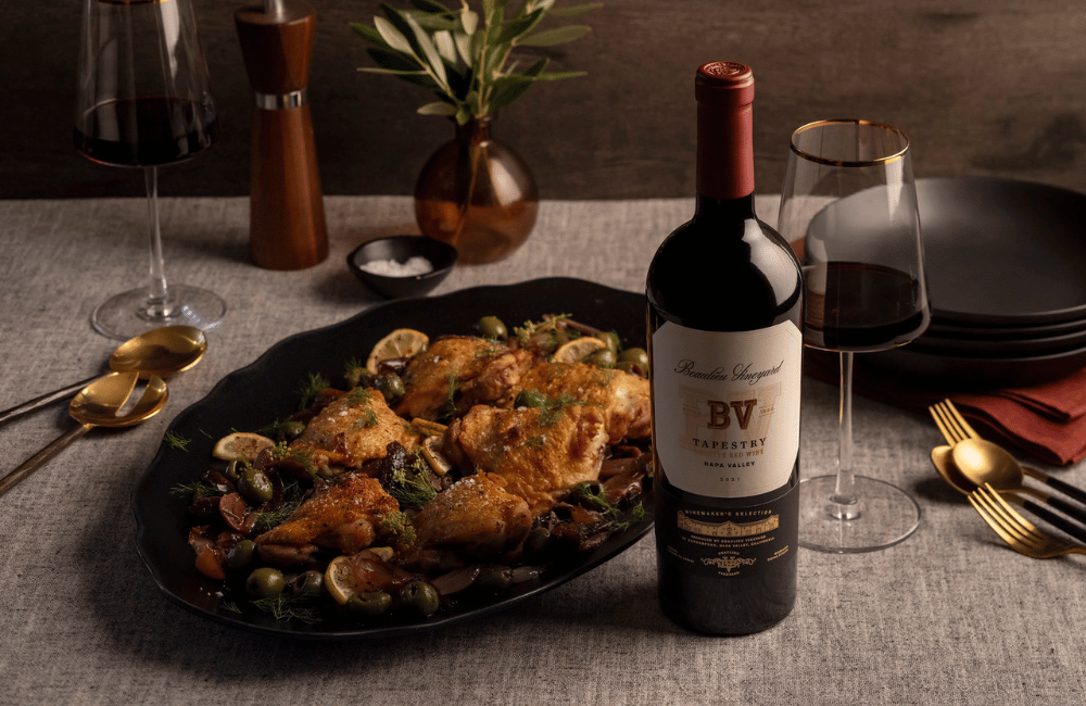 roasted chicken with tapestry reserve red wine