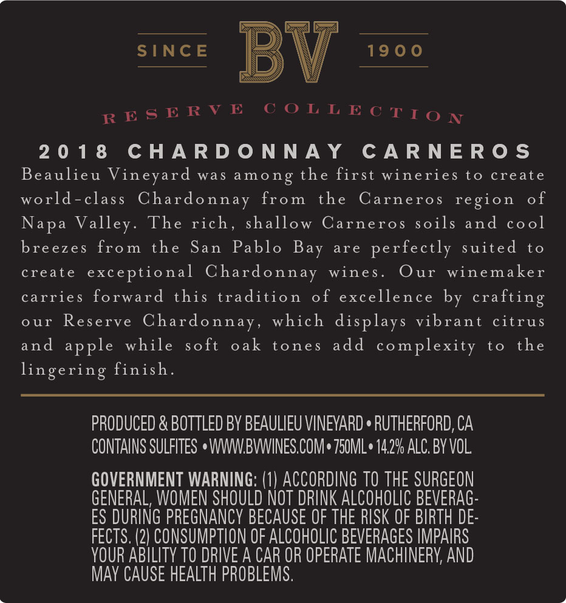 2018 Reserve Carneros Chardonnay 2018 Reserve Carneros Chardonnay