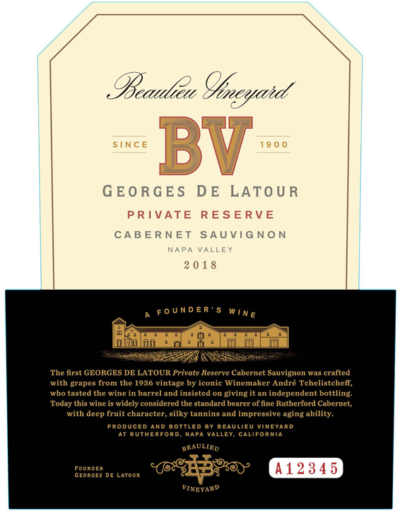 2018 Beaulieu Vineyard Private Reserve Georges de Latour Napa Valley Cabernet Sauvignon Front Label